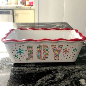 Nantucket Kitchen Bakeware, Holiday Christmas JOY Stoneware Mini Loaf Pan